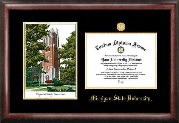 Michigan State University, Beaumont Tower, 11w x 8.5h Gold Embossed Di ...